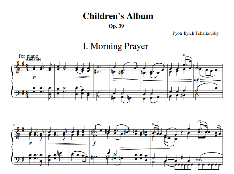 Pyotr Ilyich Tchaikovsky -Children's Album Op. 39 for piano